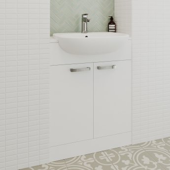 Ideal Standard Tempo 2-Door Semi Countertop Vanity Unit 650mm Wide Gloss White