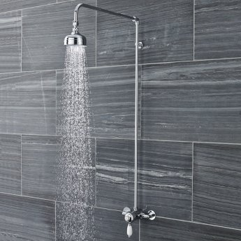 Nuie Edwardian Round Manual Exposed Shower Valve with Rigid Riser Kit - Chrome