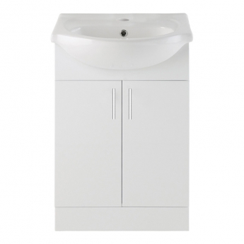 Signature Skyline Floor Standing 2-Door Vanity Unit with Basin 650mm Wide - White Gloss